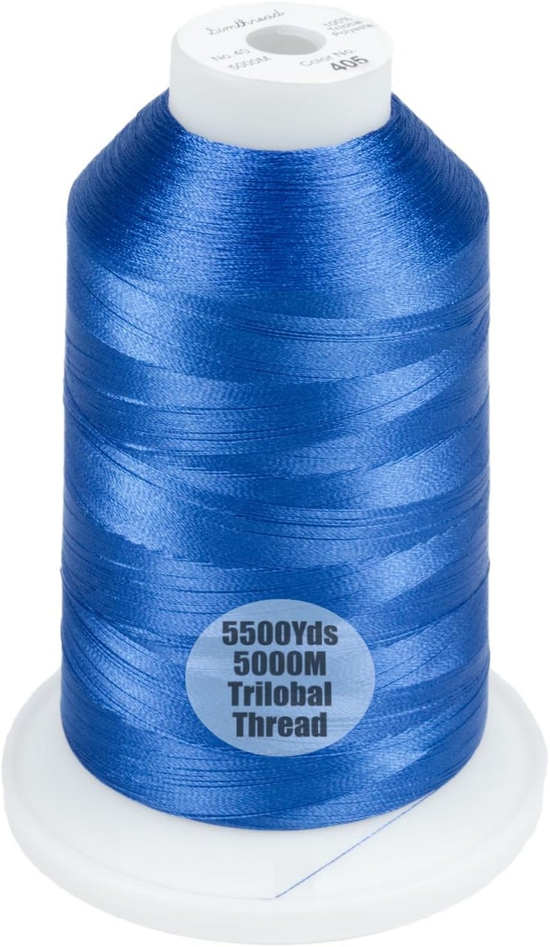 simthread Trilobal Polyester Thread – 5000M (5500yds) No.40 – Super Sheen, Tangle-Free – Built-in Thread Lock Spool – Compatible with Brother, Singer, Janome & More, Blue-405 - Image 1